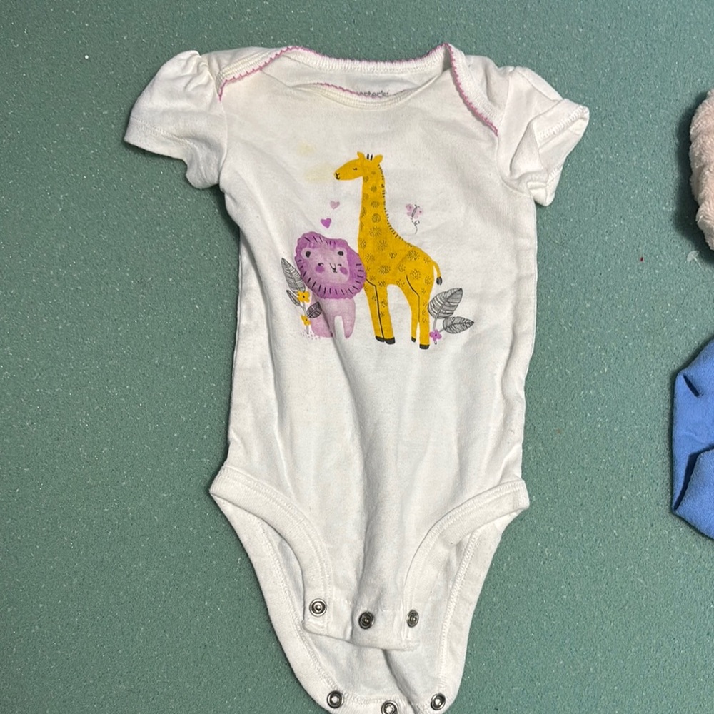 White Baby Onesie with Giraffe and Lion Print